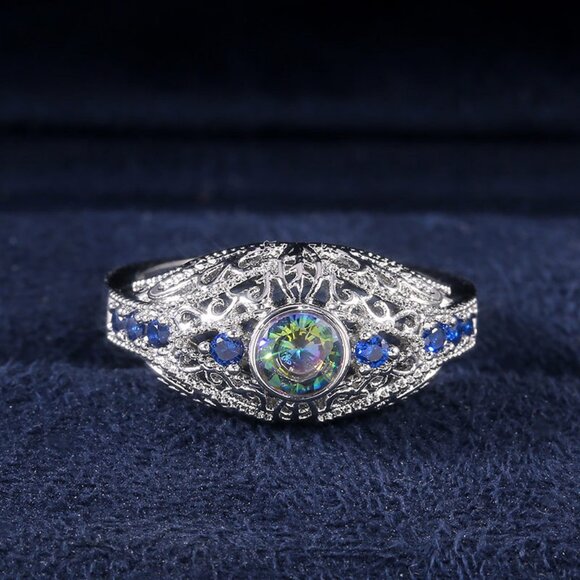 Colorful Gem Royal Blue Zircon Anillos Vintage Luxury Rings for Women, PD117 - Picture 3 of 3